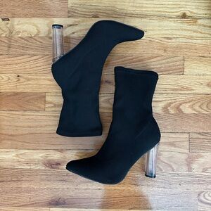 Black and Silver Heeled Boots with Transparent Heels